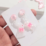 Daiiibabyyy  Cute Acrylic Bowknot Rabbit Drop Earrings for Women New Cartoon Animals Dangle Earring Easter Jewelry Gifts