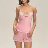 Daiiibabyyy  New Sexy Lace Home Strap Shorts Set Casual Comfortable Loungewear For Women Splicing Design Soft Skin-friendly Ventilate Pajamas
