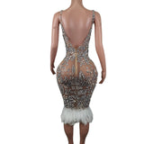 DAIIIBABYYY  -  Luxury Sheer Sleeveless Sparkly Crystals Beaded White Feather Dresses Black Girls Short Prom Dresses Birthday Party Gowns Meihua