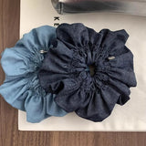 DAIIIBABYYY  -  Denim puff pleated texture hair band high sense large intestine ring women's high elastic hair rope new hairaccessories headgear