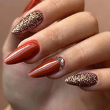 Daiiibabyyy 24Pcs Glitter False Nails with Rhinestone Long Almond Fake Nails Wearable Full Cover Nail Tips Stiletto Press on Nails