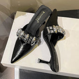 Daiiibabyyy  Metal Buckle Pointed Toe High Heels Slippers Women Summer New Fashion Slides Female Elegant Sandals for Women Zapatos De Mujer
