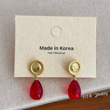 Daiiibabyyy  INS Fashion Red Green Color Natural Stone Water Drop Smile Sunflower Dangle Earrings for Women Statement Casual Jewelry