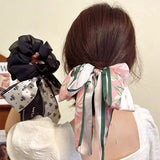 DAIIIBABYYY  -  Printed Bow Hair Rope Elegant Ribbon Ponytail Hair Band For Women Sweet Rubber Band Hair Ring Fashion Headdress Hair Accessories