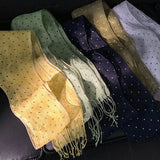 Daiiibabyyy  Women Pure Linen Polka Dot Scarf Breathable Spring Summer Elegant Tassel Long Neck Scarf Thin Neck Scarf for Women 2pcs/lot