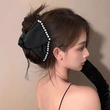 DAIIIBABYYY  -  Elegant Large Rhinestones Bow Hair Claw Crab Pearls Hairpins Women Girls Sweet Hair Ornament Hair Clips Fashion Hair Accessories