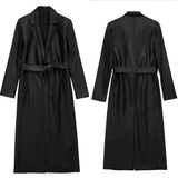 Daiiibabyyy   -  Spring Black Oversized Long Waterproof Leather Trench Coat 2024 Women's Long Sleeve Loose Korean Fashion Clothing