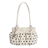 Daiiibabyyy  Polka Dot Ruched Shoulder Bag With Star Pendant Women Bow Decor Large Capacity Hobo Bag Retro Versatile Handbag For Daily Commut