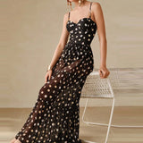 Daiiibabyyy  Fashion Dot Print Bikini Outfits Elegant Hight Waist Slim Long Skirt Suit Sexy Off Shoulder Sleeveless Bodysuit & Skirt Set