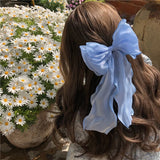 DAIIIBABYYY  -  Women Large Bow Hairpin Summer Chiffon Big Bowknot Stain Bow Barrettes Women Solid Color Ponytail Clip Hair Accessories