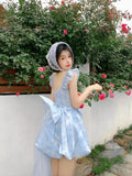 Daiiibabyyy  Bow trailing on the run Princess skirt French dress Women's spring and summer adult dress Waist short skirt