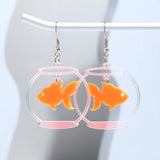 Daiiibabyyy  Cute Glitter Acrylic Fish Tank Dangle Earrings for Women Colorful Marine Animals Drop Earring Summer Beach Jewelry Accessory