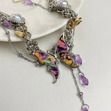 DAIIIBABYYY  -  New Colorful Stereoscopic Butterfly Pendant Necklace for Women Girls Fashion Handmade Beaded Clavicle Necklace Jewelry Gifts