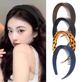 Daiiibabyyy  Leopard Print Wide Tooth Hair Headband Teeth for Women Non Slip Resin Hair Hoop Styling Hair Accessories for Thick Thin Hair