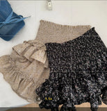 DAIIIBABYYY  -  Floral Skirt New Elastic Spring and Summer Cake Group High Waist Slimming Belly Black Short Skirt