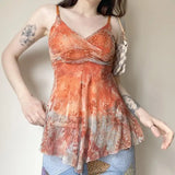 Daiiibabyyy  Tank Tops for Women Summer High-end Designed Temperature Niche Chic French Gentle Style Mesh Printed Irregular Suspender Vest