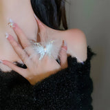 Daiiibabyyy -  Wedding White Feather Butterfly Rings Oversized Fashion Tassel Crystal Feather Open Rings Girls Bridals Party Finger Jewelry