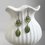 Daiiibabyyy  Retro Victorian Era Hollow-out Lace Green Opal Dangle Earrings for Women Goth Halloween Party Pagan Witchcraft Jewelry Accessory