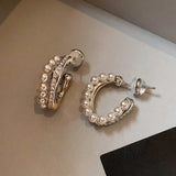 Daiiibabyyy  Inlaid Rhinestone Pearl Earrings for Women European and American Retro Elegant Fashion Stud Earring Luxury High-end Jewelry