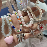 Daiiibabyyy Korean Exquisite Retro Love Heart Beaded Necklace For Women Personality Simple Cool Clavicle Chain Fashion Y2K Jewelry ﻿