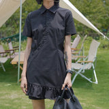 Daiiibabyyy  Shirt Collar Dress New Summer Design Little Black Dress China-Chic Style  birthday dress for women