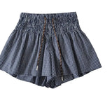 Daiiibabyyy  Korean Women's Casual Shorts With Elastic Waist And Drawstring Pleated Plaid A-line Wide-leg Hot Pants For Trendy Girls EHL7