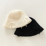 Daiiibabyyy Korean Ins Spring Summer New Sweet Cute Hollow Bow Knitted Sun Bucket Hat Female Sunshade Fisherman Hat