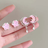 Daiiibabyyy  Exquisite Pink Star Moon Drop Earrings for Women Sweet Cute Shiny Zircon Geometric Temperament Earrings Wedding Jewelry Gifts