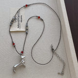 Daiiibabyyy  Unusual Spotted Natural Stone Red Agate Cartoon Dog Dachshund Pendant Necklaces Long Braid Rope Sweater Chain for Women