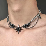 Daiiibabyyy  Punk Devil Wings Black Zircon Pendant Necklace for Men Women Gothic Hiphop Cool Dark Necklace Party Jewelry Accessories Gifts
