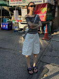 DAIIIBABYYY  -  Women Harajuku Knitted Contrast Color Stripe Tops Y2k Aesthetic Sexy Slash Neck Tees Summer Slim Fit Streetwear Grunge Tshirts