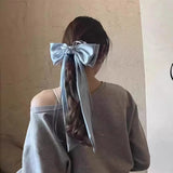 Daiiibabyyy  Women Korean Style Large Satin Bow Hair Clips Long Tassel Ribbon Wedding Party Daily Elegant Ponytail Headwear