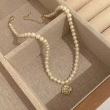 Daiiibabyyy  Luxury Necklace big brand Camellia Imitation of pearls necklace female women's neck chain neck chokers