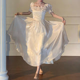 Daiiibabyyy Women Fashion Sweet Vintage Dress Tighten The Waist 2024 Spring Summer New Fashion Dress French Style Kawaii Lovely Dress
