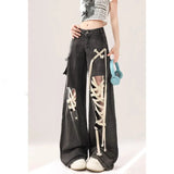 Daiiibabyyy Black American Retro Jeans Wide Leg Baggy Pants Trousers Y2k Fashion 2024 Boyfriend Loose Versatile Denim Pants Straight Jeans