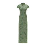 Daiiibabyyy  Modern Chinese Floral Qipao Dress Women Spring Summer Hollow-Out Vintage Cheongsam Slim Fit Elegant National Style Midi Dress