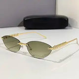 Daiiibabyyy  Retro Frameless Trimmed Cat Eye Rivet Small Frame Sunglasses for Men and Women Round Face Slimming Hip-hop Trampoline Sunglasses