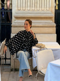 Daiiibabyyy  Polka Dot Tie-Strap Semi-Transparent Lantern Sleeve Women Blouse Elegant Loose Fashionable With Multiple Styles Long-sleeved Top