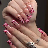 Daiiibabyyy  24Pcs Long Square Head Press on Nails Pink Leopard Print French Design False Nails 3D Bow Detachable Full Cover Fake Nails Tips