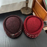 Daiiibabyyy  French Style Fair Isle Pattern Pillbox Hat Jacquard Elegant Fedora Hat Teardrop Fedoras Medicine Box Hat Masquerade Party