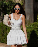 Daiiibabyyy  Knitted Hollow Mini Dress Fashion Slim Sleeveless Pleated A-line Dress New Vintage High Waist Y2k Women Dresses Vestidos