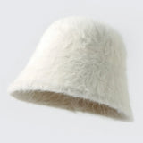 DAIIIBABYYYY  -  Retro Fashion Women Bucket Hat Imitation Rabbit Fur Cap Solid Color Plush Fisherman Hat Temperament Warm Winter Basin Hat