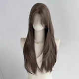 Daiiibabyyy  LuxuriouslySilky Wig Smoky Ashen Chocolate Wig ExtraVoluminous Layered Straight Wig FullHead Elegant Luxurious Hairpiece