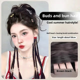 DAIIIBABYYY  -  Women's Natural Flower Bud Hair Bun Fake Braid Dragon Beard Half up Braided Punch Style Synthetic Fiber Tail Asian Hair Extensio