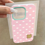Daiiibabyyy  Crystal transparent white light painted pink polka dot kitten biscuit phone case for iPhone 11 12 13 14 15 16 pro max