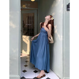 DAIIIBABYYY  -  Summer Blue Dress Y2K Clothes Women Backless Dress Solid Hollow Out Sleeveless Sexy Korean Fashion  Female Simple Long Dress