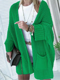 Daiiibabyyy  Women Loose Batwing Sleeve Knit Cardigan Hollow Long Sweater Coat with Pockets