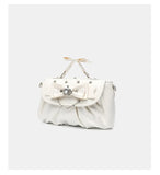 Daiiibabyyy  Elegant Pink Bow Rhinestone Underarm Bag Sweet Lolita Pleated Shoulder Bags Portable Bow Handle Handbag Cute Ita Purse Trendy