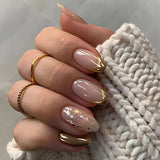Daiiibabyyy  24pcs Short Almond Press on Nails Simple Glitter Cat's Eye Nails Tips with Bow Design Fake Nail Datachable False Nails Finished