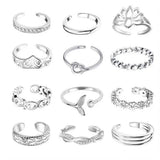 DAIIIBABYYY  -  12pcs/set Decorative Korean Style Alloy Toe Ring Set Women Toe Ring Open Ring Beach Foot Accessories Foot Ring Fashion Jewelry